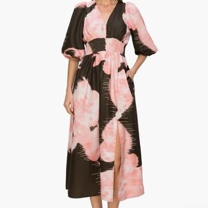 MELLODAY Print Puff Sleeve Midi Dress